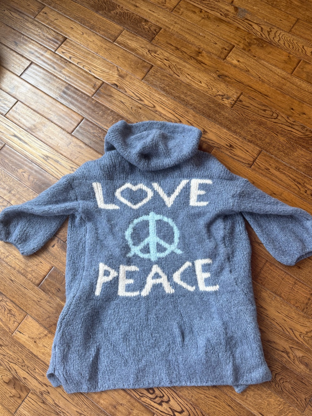 Astrid Love Peace Mohair Wool Knit Hoodie Made Italy Blue Size S